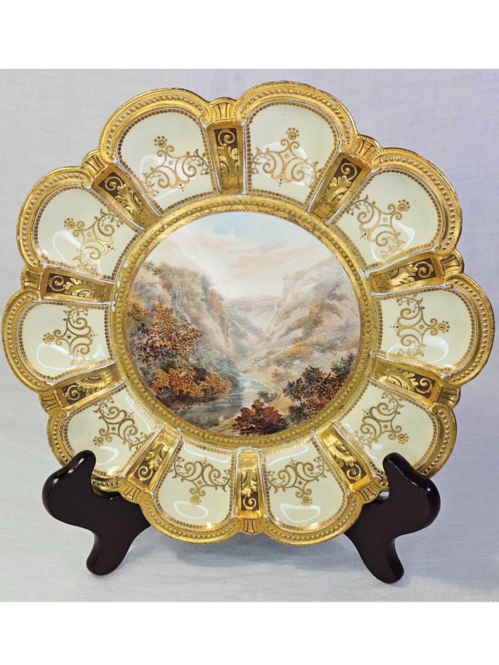 Royal Crown Derby Cabinet Plate by Edwin Trowell Dovedale from Reynard’s Cave